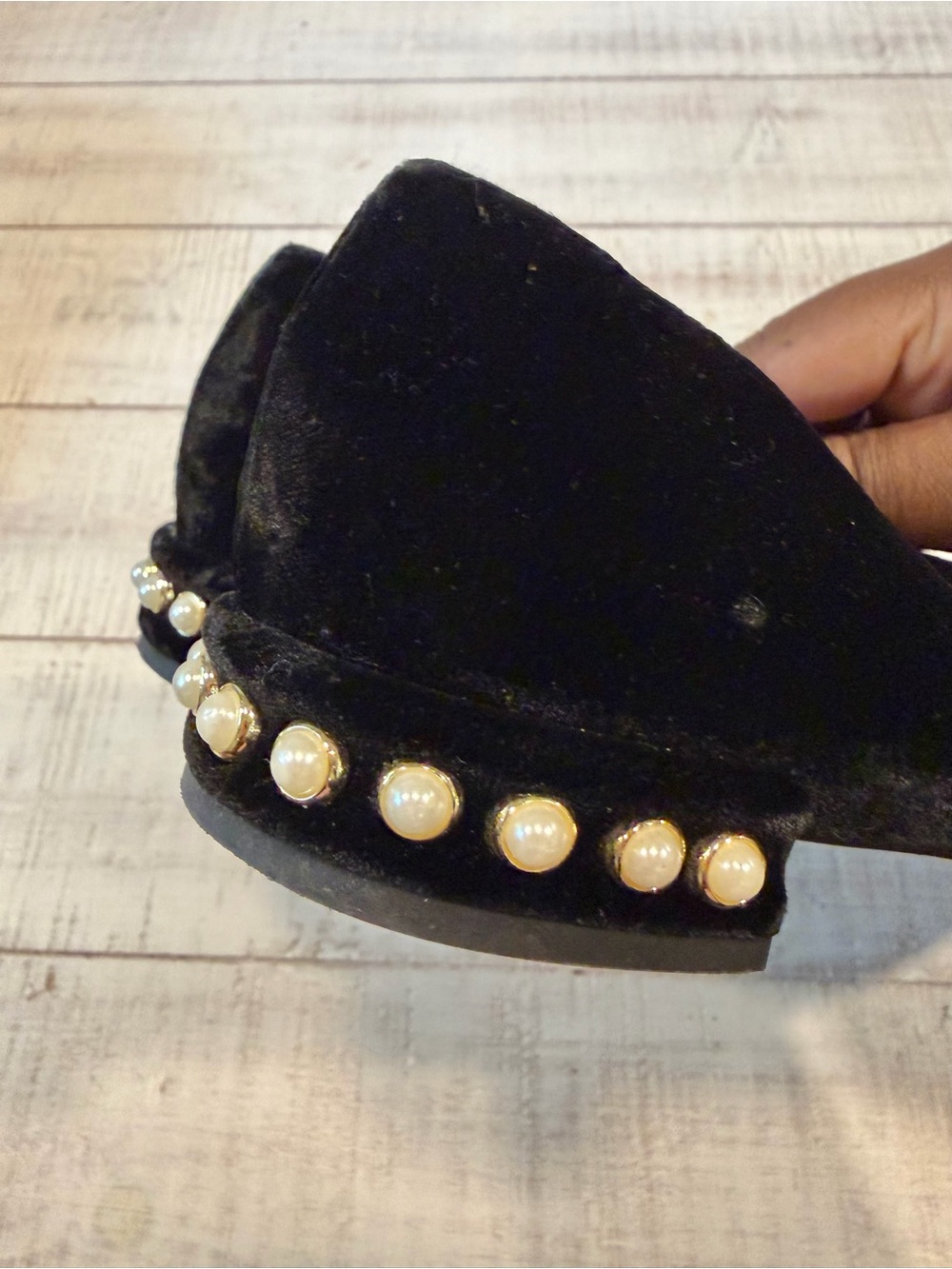 Stuart Weitzman Black Velvet Chicpearl Ballet Flats Size 8.5 Wedding Evening - Picture 8 of 12
